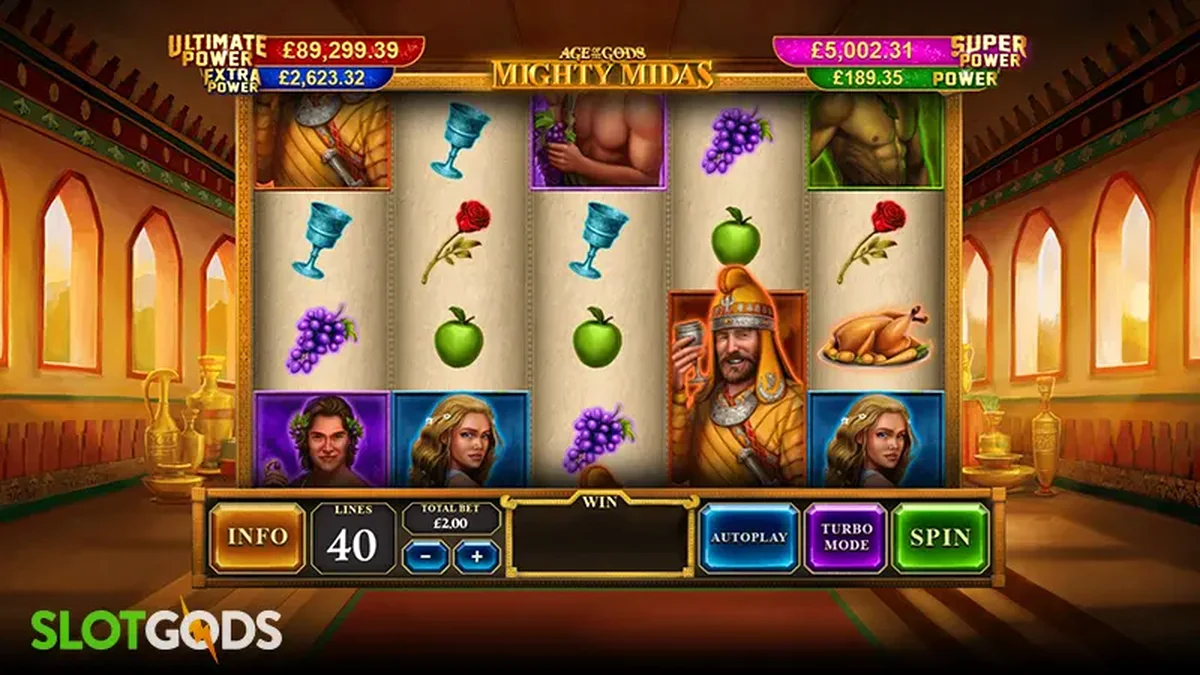 Age of the Gods Mighty Midas slot machine interface