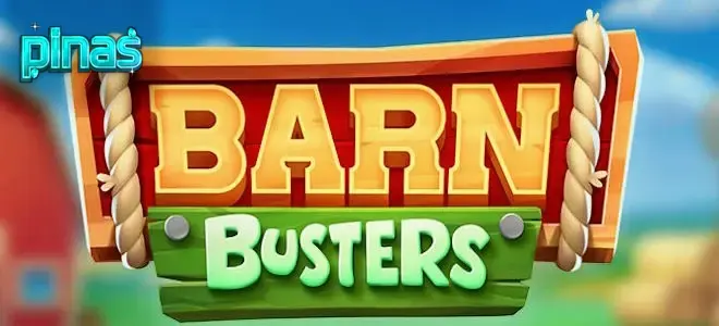 Makulay na disenyo ng Barn Busters slot na may mga tupa at barn theme.